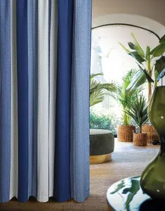 Home Curtains Seville Printed Stripe Lined 46w x 45d" (117x114cm) Blue Pencil Pleat Curtains (PAIR) With Tiebacks Included