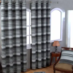 Homescapes Cotton Morocco Striped Grey Curtain Pair, 66 x 72" Drop