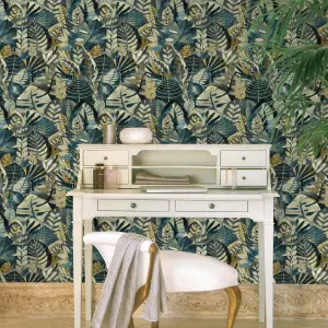 GDUK Watercolour Paradise Jungle Kandake Textured Wallpaper, Charcoal Ochre