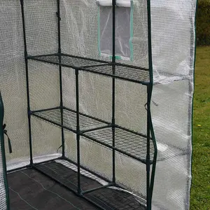 Large Walk In Greenhouse with PE Cover, 3 Tier with 12 Shelves, Roll Up Door & Netted Windows for Temperature Control