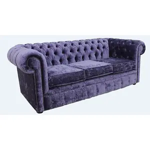 Chesterfield Handmade 3 Seater Sofa Settee Modena Lilac Purple Velvet Fabric In Classic Style