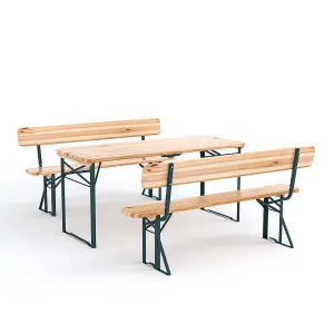 3Pcs Contemporary Outdoor Folding Metal Wood Garden Patio Bistro Table and Bench Set