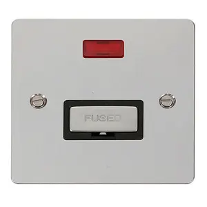 Flat Plate Polished Chrome 13A Fused Ingot Connection Unit With Neon - Black Trim - SE Home