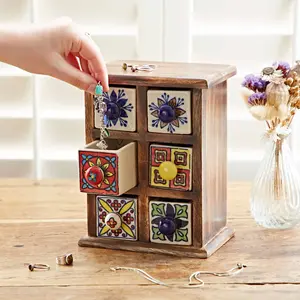 Hand Painted Multicoloured Ceramic 6 Drawer Chest