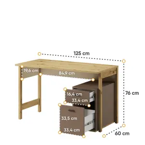 Lenny 04 Computer Desk in Oak Artisan, Beige & Truffle - 1250mm x 760mm x 600mm - Streamlined Workspace Elegance