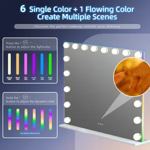 VANITII GLOBAL Hollywood Vanity Make Up Mirror with Lights RGB Backlit Light Up Tabletop Wall