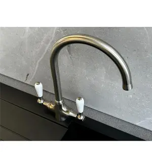 Reginox ELBE Brushed Nickel Traditional Dual Lever Kitchen Mixer Tap