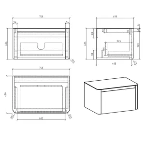 Mayfair Gloss White Wall Hung Bathroom Vanity Unit with Grey Marble Countertop (W)750mm (H)406mm