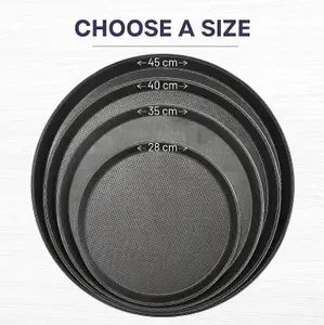 Black Round Tray 35cm 4 Pack Rubberized Non Slip Tray for Serving Food and Drinks Dishwasher Safe for Parties, Gatherings