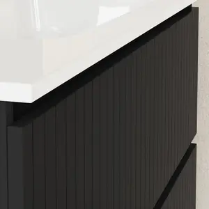 Banyetti Linea Matt Black Ribbed Double Drawer Wall Hung Vanity Unit 1000mm x 390mm