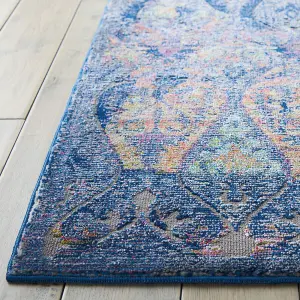 Navy Multicolour Rug, Persian Floral Rug, Stain-Resistant Traditional Rug for Living Room, & Dining Room-61cm X 122cm