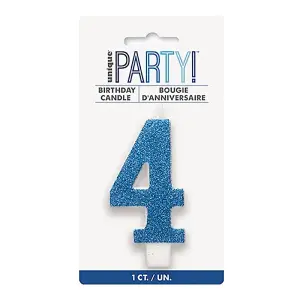 Unique Party Glitter 4th Birthday Candles Blue/Silver (One Size)