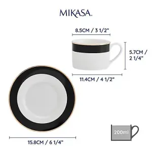 Mikasa Luxe Deco Set of 2 200ml Teacups & Saucers