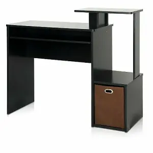 Furinno Econ Multipurpose Home Office Computer Writing Desk w/Bin, Black/Brown