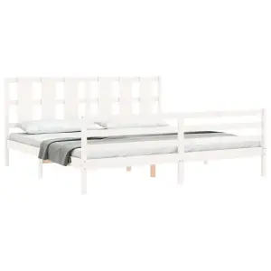 Berkfield Bed Frame with Headboard White Super King Size Solid Wood