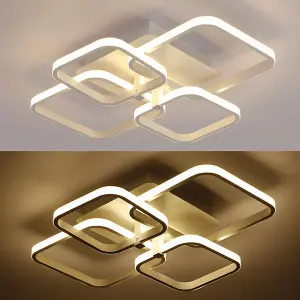 4 Light White Square Morden LED Energy Efficient Semi Flush Acrylic Ceiling Light Dimmable