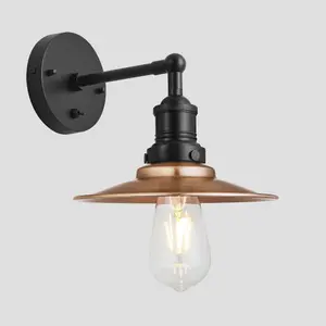 Industville Brooklyn Flat Wall Light, 8 Inch, Copper, Black Holder