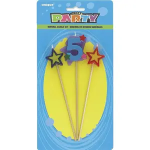 Unique Party 5 Stars Birthday Candles Set (Pack of 3) Blue/Red/Yellow (One Size)