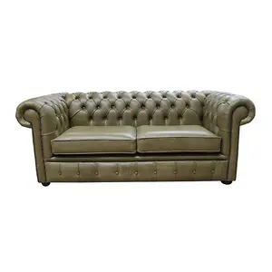 Chesterfield 2 Seater Selvaggio Sage Green Real Leather Sofa Settee In Classic Style