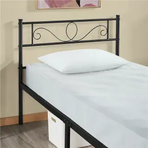 Yaheetech Black 3ft Single Metal Bed Frame with Scroll Design Headboard and Footboard