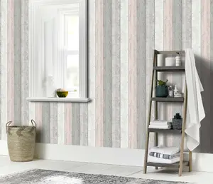 Arthouse Painted Wood Pink and Grey Wallpaper