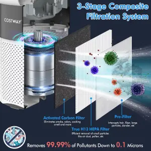 Costway Electric Air Purifier H13 True HEPA Filter 99.99% Efficiency