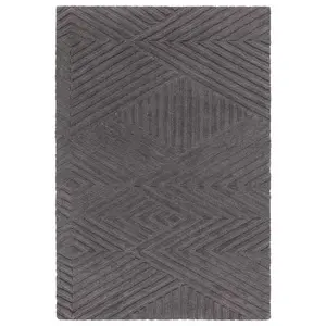 Charcoal Handmade , Modern , Wool Geometric Easy to Clean Wool Rug for Living Room, Bedroom - 160cm X 230cm