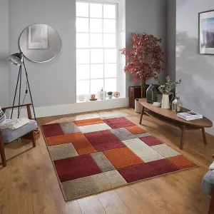 Modern Geometric Easy to Clean Orange Dining Room Rug-80cm X 150cm