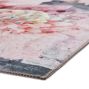 Floral Rose Black Luxurious Modern Abstract Easy To Clean Rug For Living Room Bedroom & Dining Room-150cm X 230cm