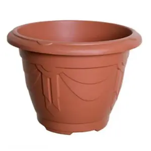 6 x Terracotta Colour Round Venetian Pot Decorative Plastic Garden Flower Planter Pot 43cm