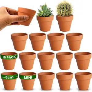 Mini Terracotta Plant Pots - 5cm x 16 Pack - Small Clay Pots for Succulents, Flowers, Candle Making, DIY Crafts & Home Decor