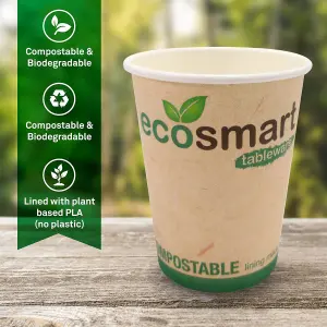 100-Pack 8oz Biodegradable Paper Coffee Cups - Compostable Disposable Cups for Coffee, Tea, Hot Chocolate, Ideal for Office & Café