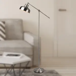 First Choice Lighting Set of 2 Satin Nickel Lever Arm Floor Lamps