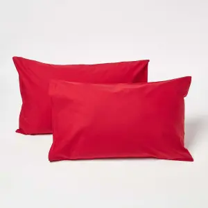 Homescapes Red Cotton Kids Pillowcases 40 x 60 cm 200 Thread Count, 2 Pack