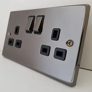 Black Nickel Cooker Control Ingot 45A With 13A Switched Plug Socket & 2 Neons - Black Trim - SE Home