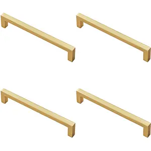 4x Square Block Pull Handle 170 x 10mm 160mm Fixing Centres Satin Brass