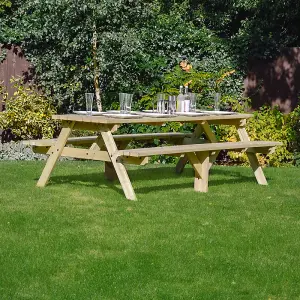 Oakham 8ft Picnic Bench - L244 x W140 x H72.5 cm - Light Green