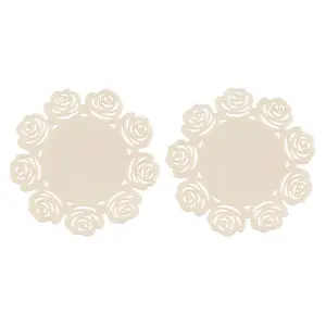 Essentials by Premier Ivory Felt Rose Design Set of 2 Placemats