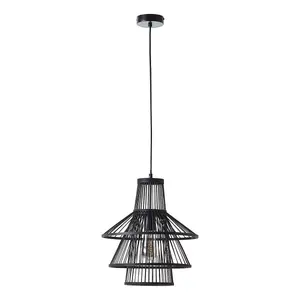 Luminosa Minato Single Pendant Ceiling Lamp, Dark Bamboo, Matt Black