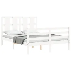 Berkfield Bed Frame with Headboard White Small Double Solid Wood