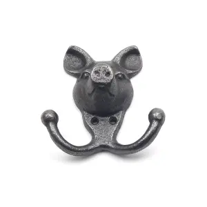 Oakcrafts - Antique Cast Iron Novelty Pig Coat Hook - 110mm x 100mm