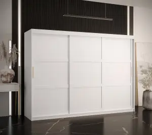 Ramiro I Contemporary 3 Sliding Door Wardrobe 9 Shelves 2 Rails White Matt (H)2000mm (W)2500mm (D)620mm