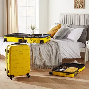 VonHaus Suitcase Set, Mustard 3pc Wheeled Luggage, ABS Plastic Carry On or Check in Travel Case, Hard Shell w/ 4 Spinner Wheels