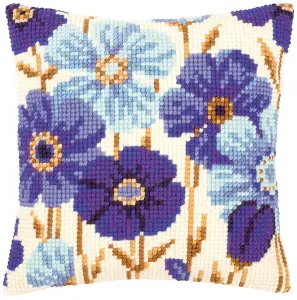 CUSHION BLUE FLOWERS - Cross Stitch Kit: Cushion: Blue Flowers - Vervaco