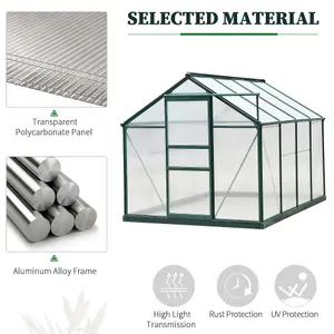 Outsunny 6x8ft Walk-In Polycarbonate Greenhouse Plant Grow Galvanized Aluminium