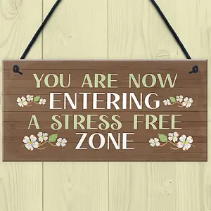 Garden Sign Hanging Wall Sign STRESS FREE ZONE Sign Garden Shed Plaque House Signs Plaque Outdoor Decoration Signs For Outside