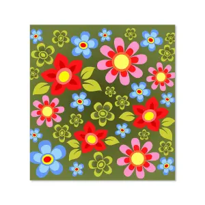 Red And Blue Flowers Premium Glass Kitchen Splashback W600mm x H600mm