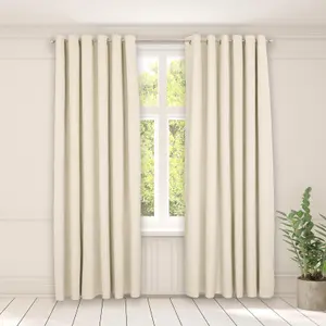 Woven Texture Pair of Curtains, Natural - 66 x 54