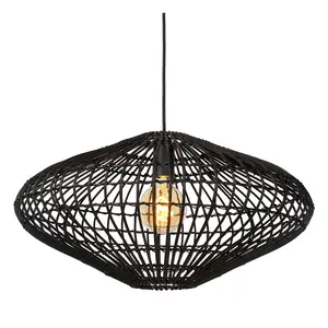 Lucide Magali Scandinavian Rattan Pendant Light 56cm - 1xE27 - Black