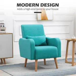 HOMCOM Accent Chair Linen-Touch Armchair Upholstered Leisure Lounge Sofa Club with Pillow & Wood Legs - Teal